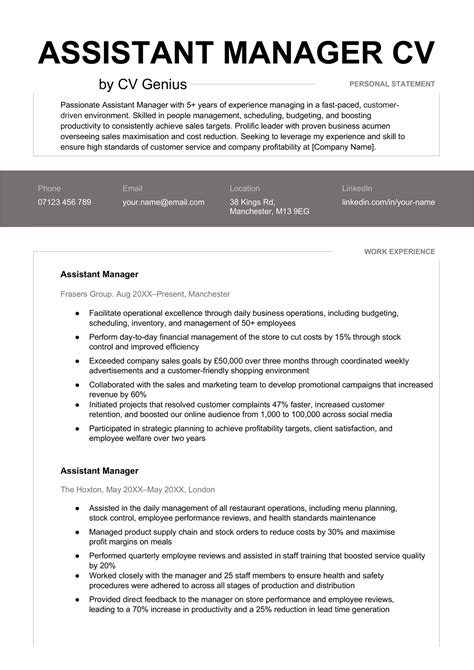 Assistant Manager Resume Examples and Template for 2024.